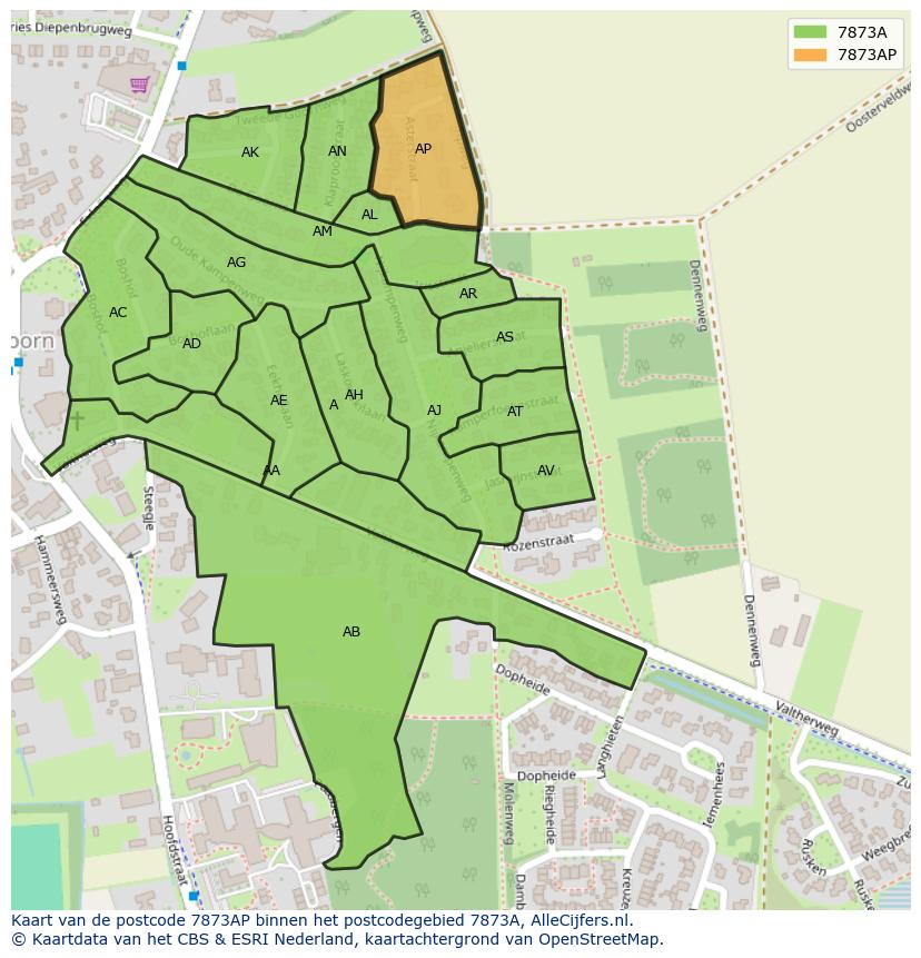 Afbeelding van het postcodegebied 7873 AP op de kaart.