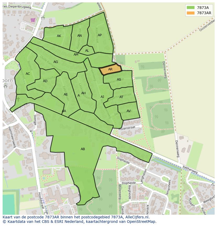 Afbeelding van het postcodegebied 7873 AR op de kaart.