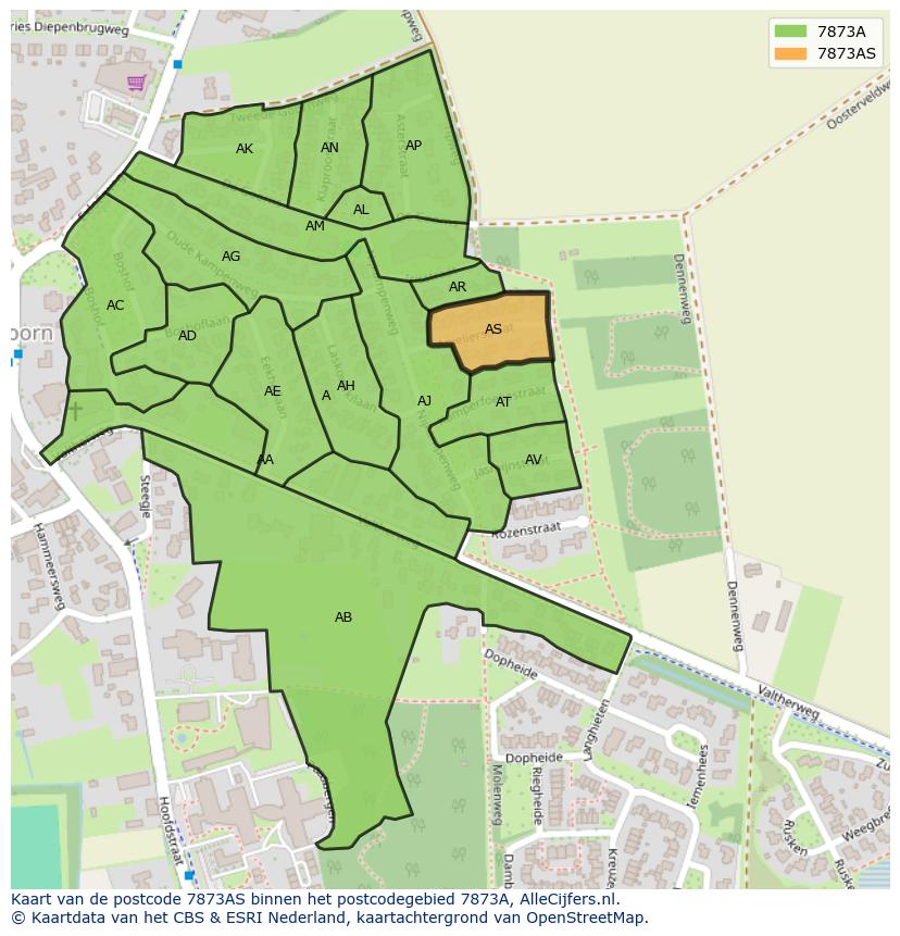 Afbeelding van het postcodegebied 7873 AS op de kaart.