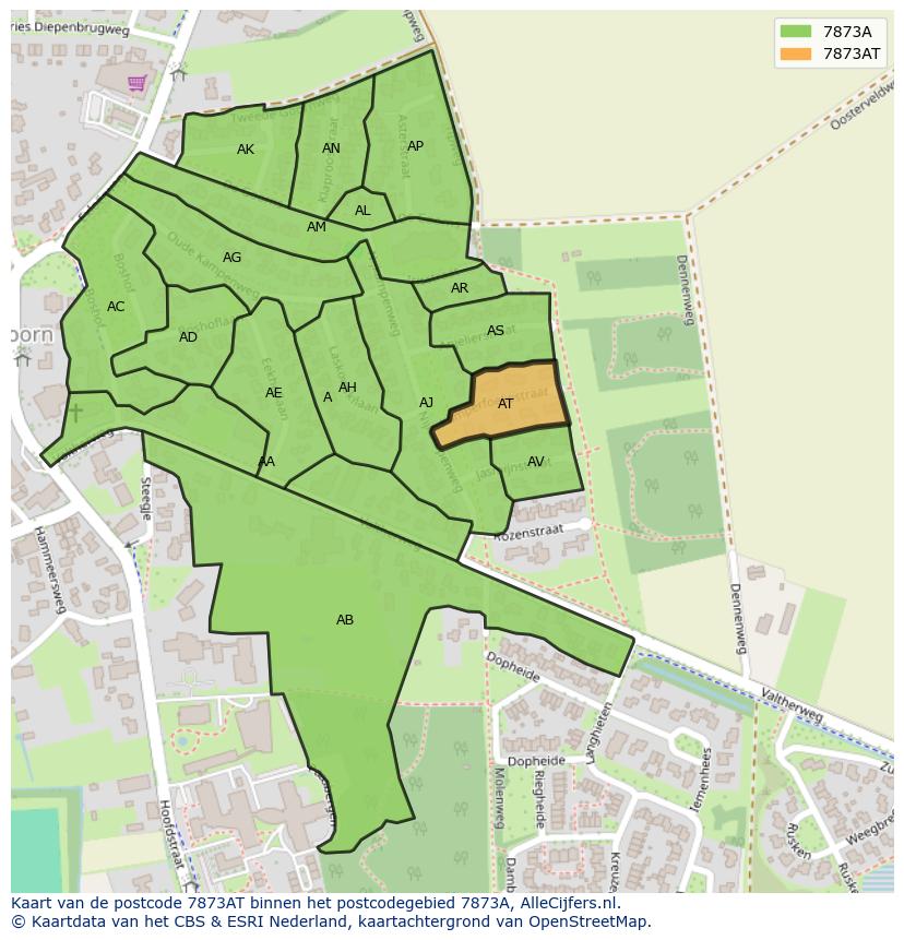 Afbeelding van het postcodegebied 7873 AT op de kaart.