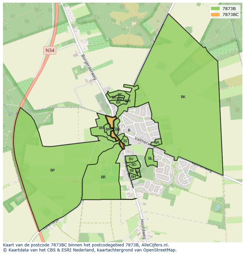 Afbeelding van het postcodegebied 7873 BC op de kaart.