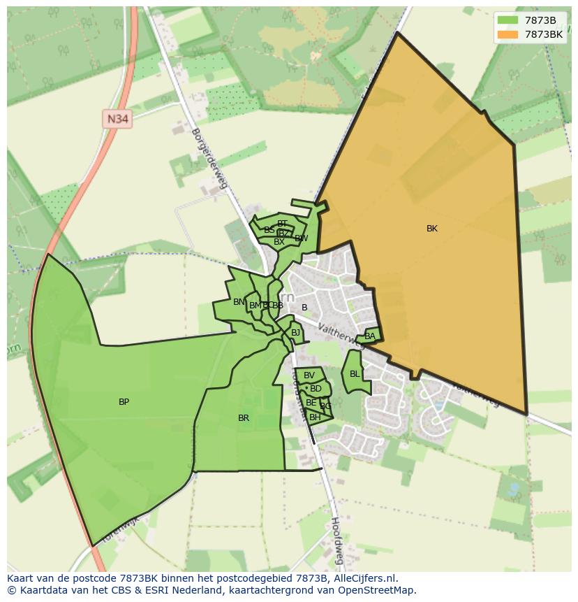Afbeelding van het postcodegebied 7873 BK op de kaart.