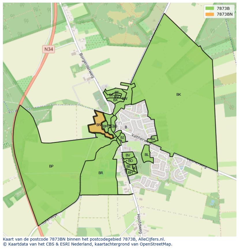 Afbeelding van het postcodegebied 7873 BN op de kaart.