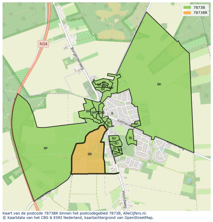 Afbeelding van het postcodegebied 7873 BR op de kaart.