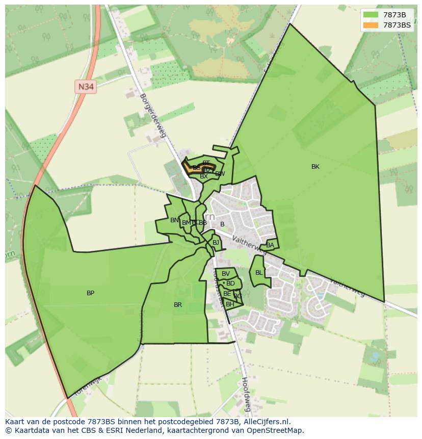 Afbeelding van het postcodegebied 7873 BS op de kaart.