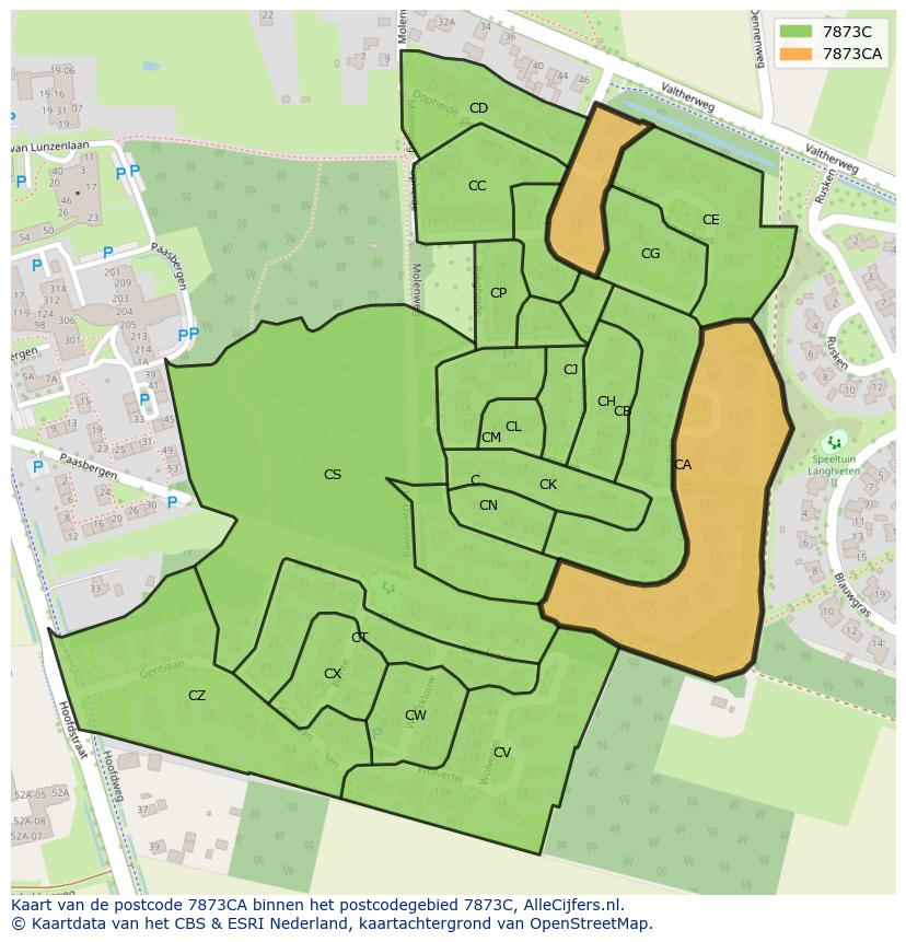 Afbeelding van het postcodegebied 7873 CA op de kaart.