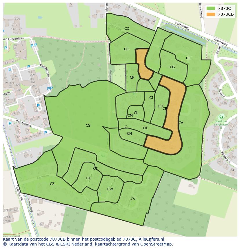 Afbeelding van het postcodegebied 7873 CB op de kaart.