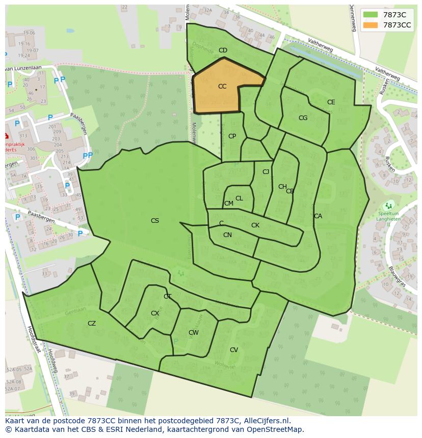 Afbeelding van het postcodegebied 7873 CC op de kaart.