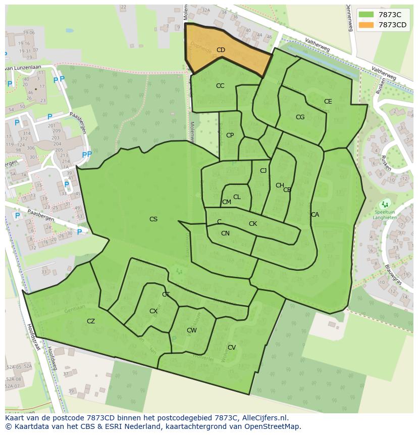 Afbeelding van het postcodegebied 7873 CD op de kaart.