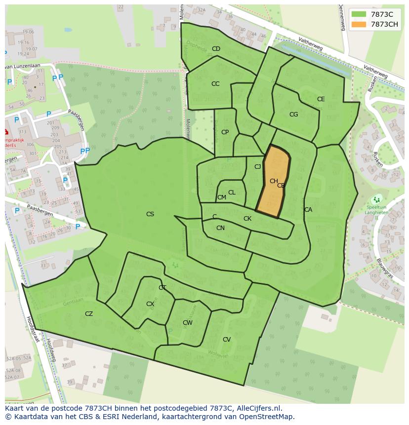 Afbeelding van het postcodegebied 7873 CH op de kaart.