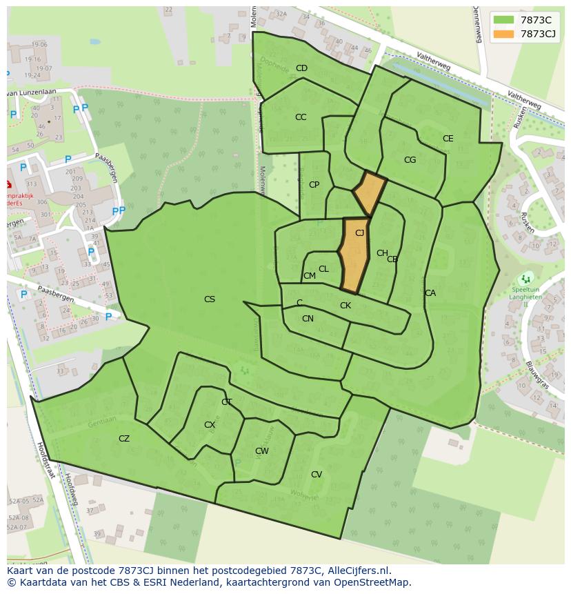 Afbeelding van het postcodegebied 7873 CJ op de kaart.