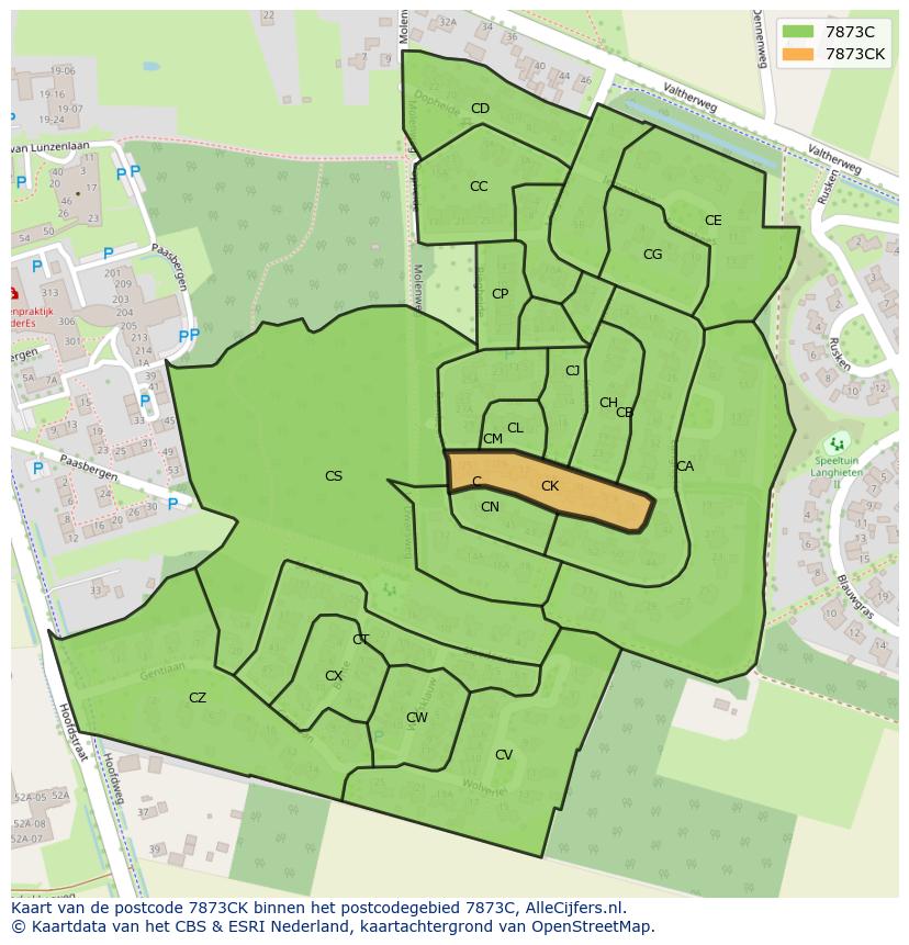 Afbeelding van het postcodegebied 7873 CK op de kaart.