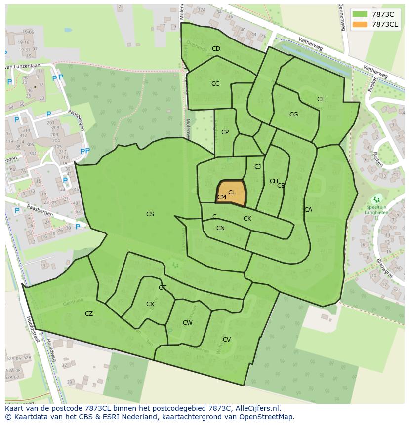 Afbeelding van het postcodegebied 7873 CL op de kaart.
