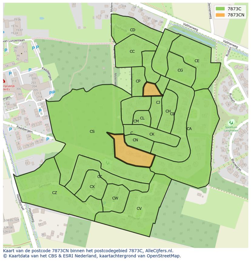 Afbeelding van het postcodegebied 7873 CN op de kaart.