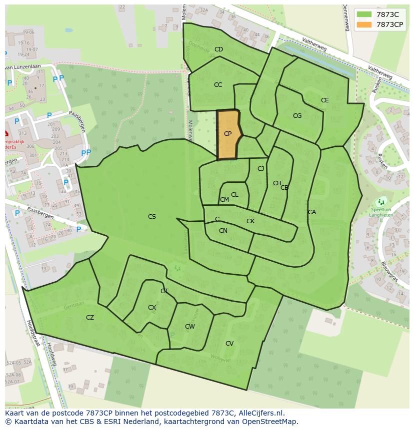 Afbeelding van het postcodegebied 7873 CP op de kaart.