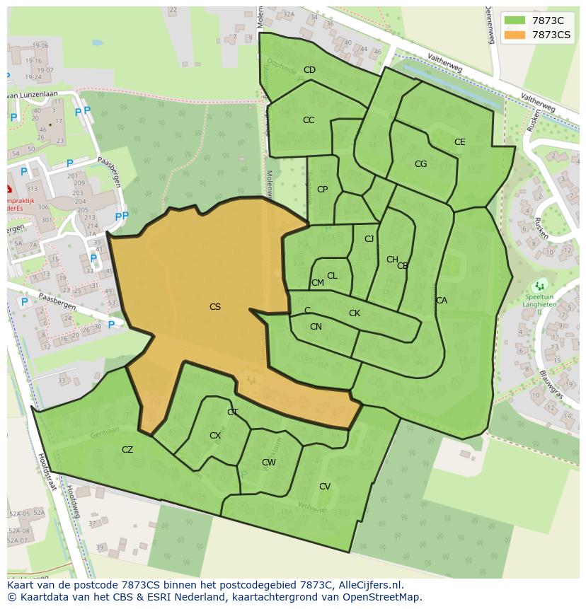 Afbeelding van het postcodegebied 7873 CS op de kaart.