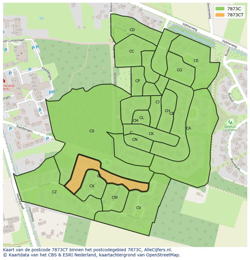Afbeelding van het postcodegebied 7873 CT op de kaart.
