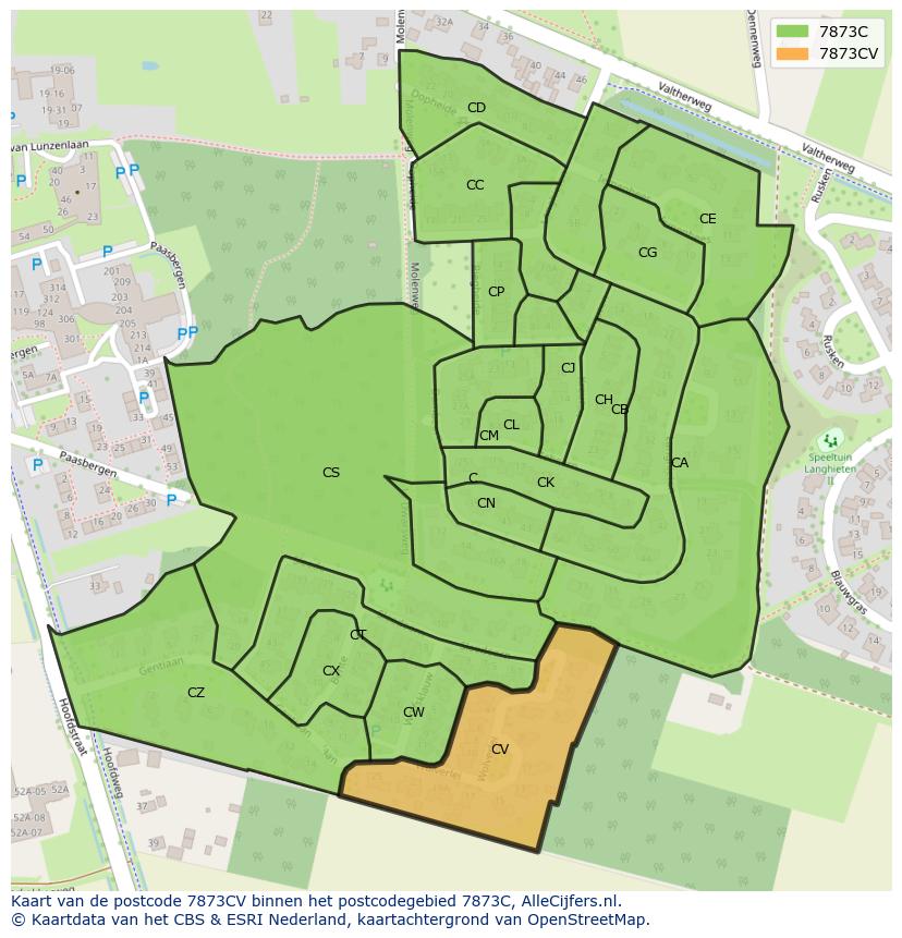 Afbeelding van het postcodegebied 7873 CV op de kaart.