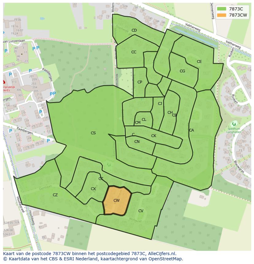 Afbeelding van het postcodegebied 7873 CW op de kaart.