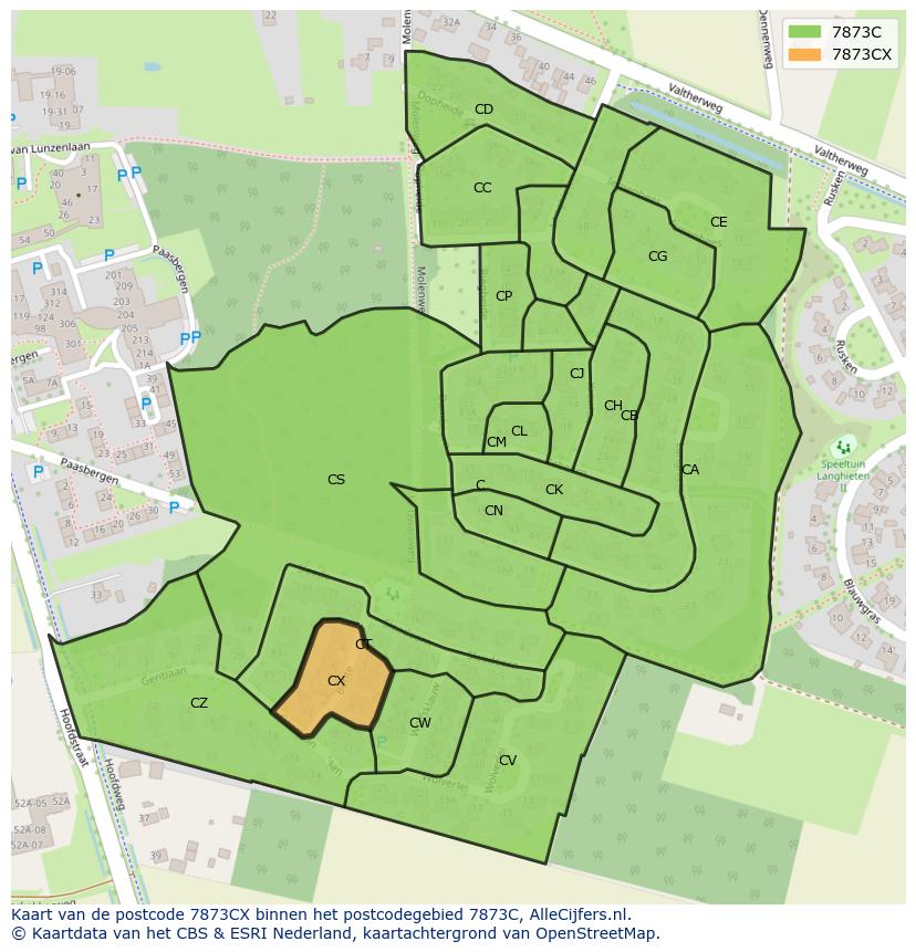 Afbeelding van het postcodegebied 7873 CX op de kaart.