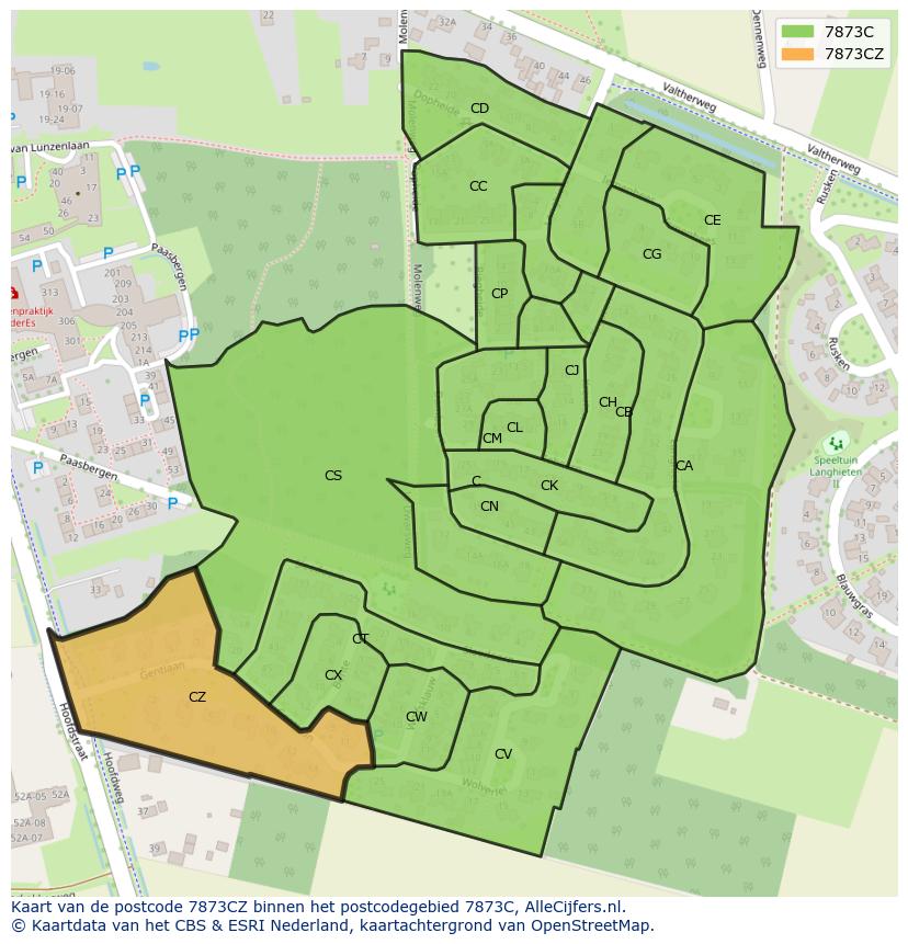 Afbeelding van het postcodegebied 7873 CZ op de kaart.