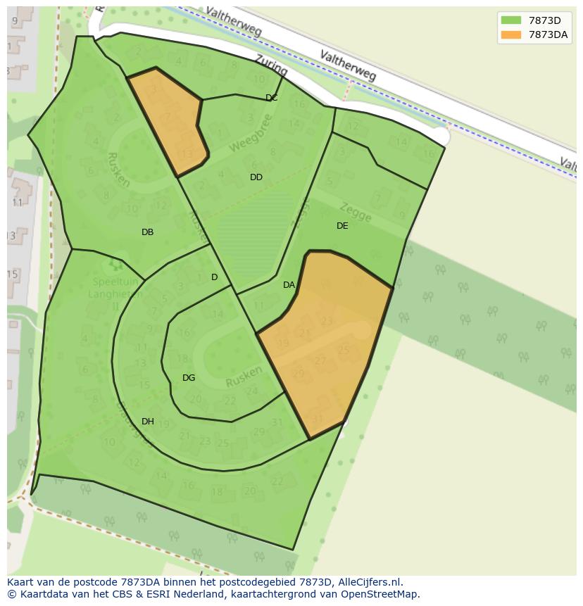 Afbeelding van het postcodegebied 7873 DA op de kaart.