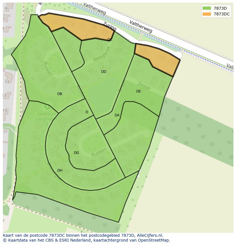 Afbeelding van het postcodegebied 7873 DC op de kaart.