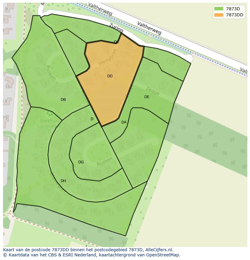 Afbeelding van het postcodegebied 7873 DD op de kaart.