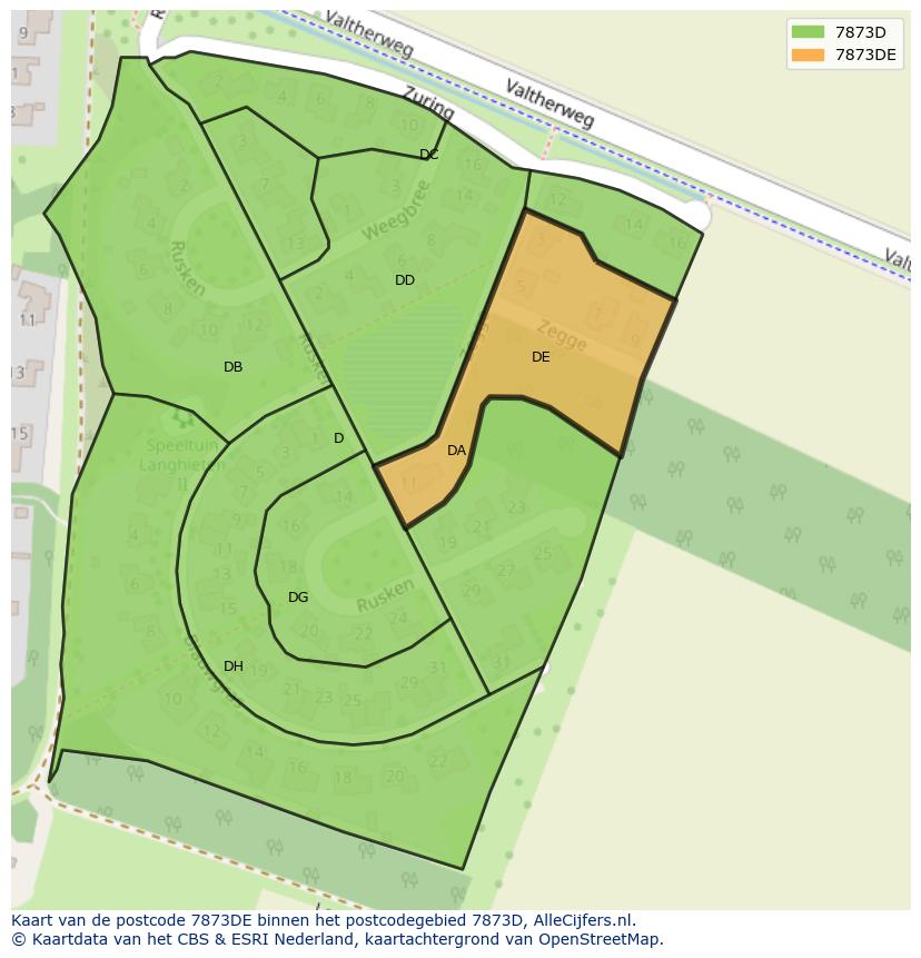Afbeelding van het postcodegebied 7873 DE op de kaart.