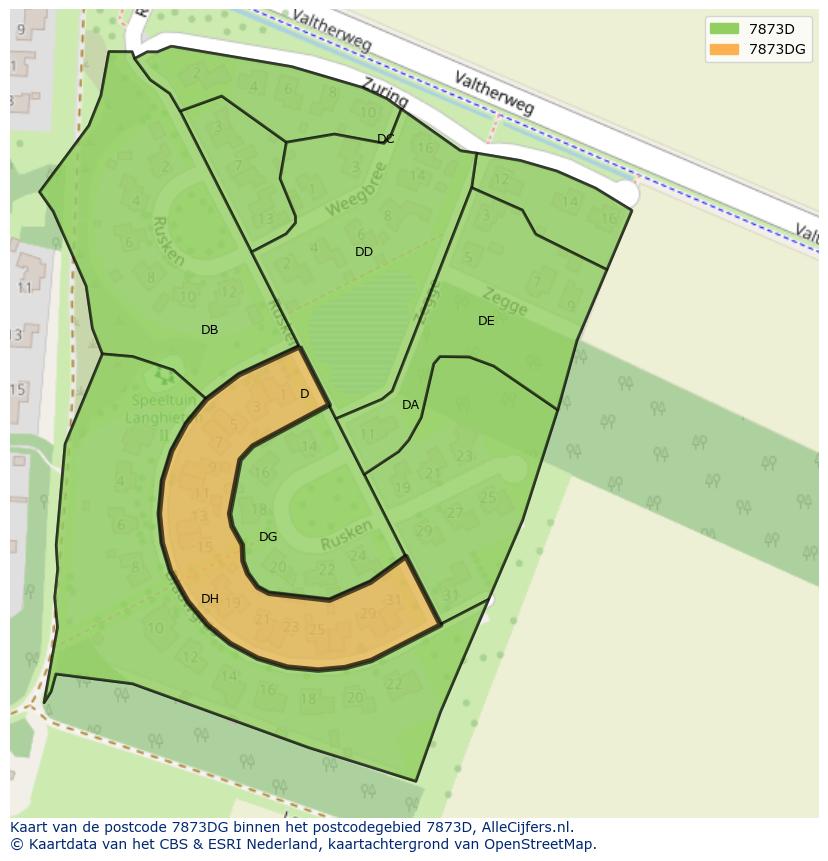 Afbeelding van het postcodegebied 7873 DG op de kaart.