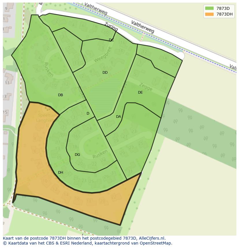 Afbeelding van het postcodegebied 7873 DH op de kaart.
