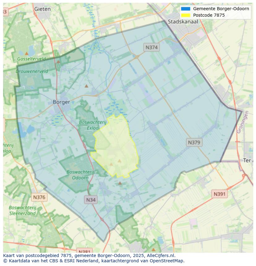 Afbeelding van het postcodegebied 7875 op de kaart.