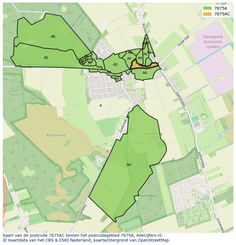 Afbeelding van het postcodegebied 7875 AC op de kaart.