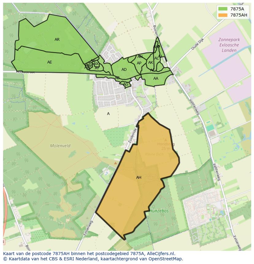 Afbeelding van het postcodegebied 7875 AH op de kaart.
