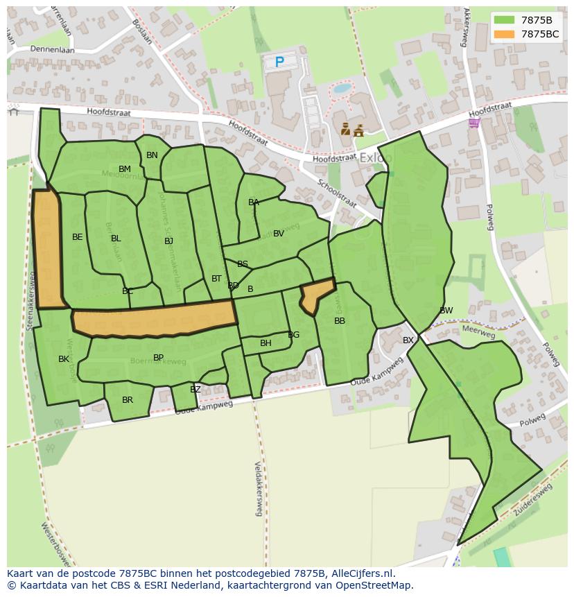 Afbeelding van het postcodegebied 7875 BC op de kaart.