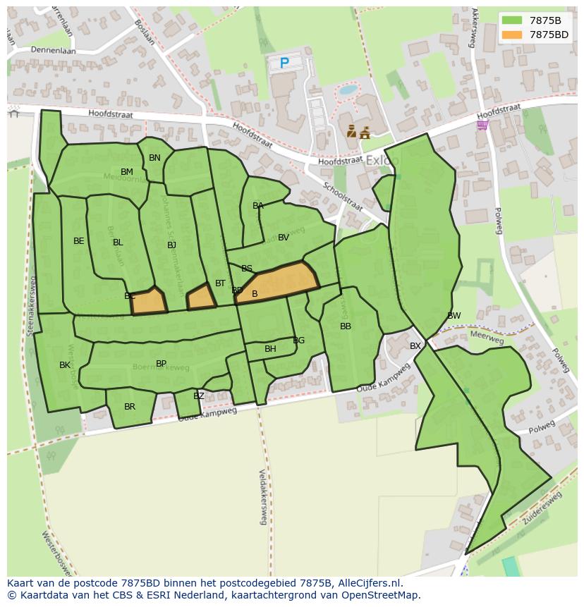 Afbeelding van het postcodegebied 7875 BD op de kaart.
