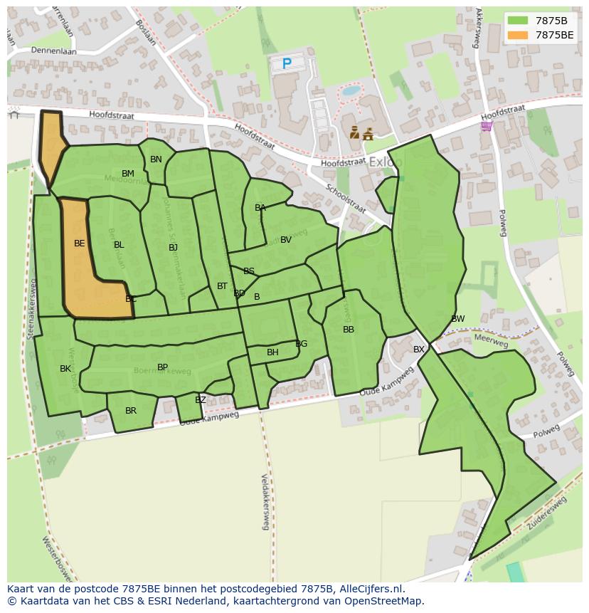 Afbeelding van het postcodegebied 7875 BE op de kaart.