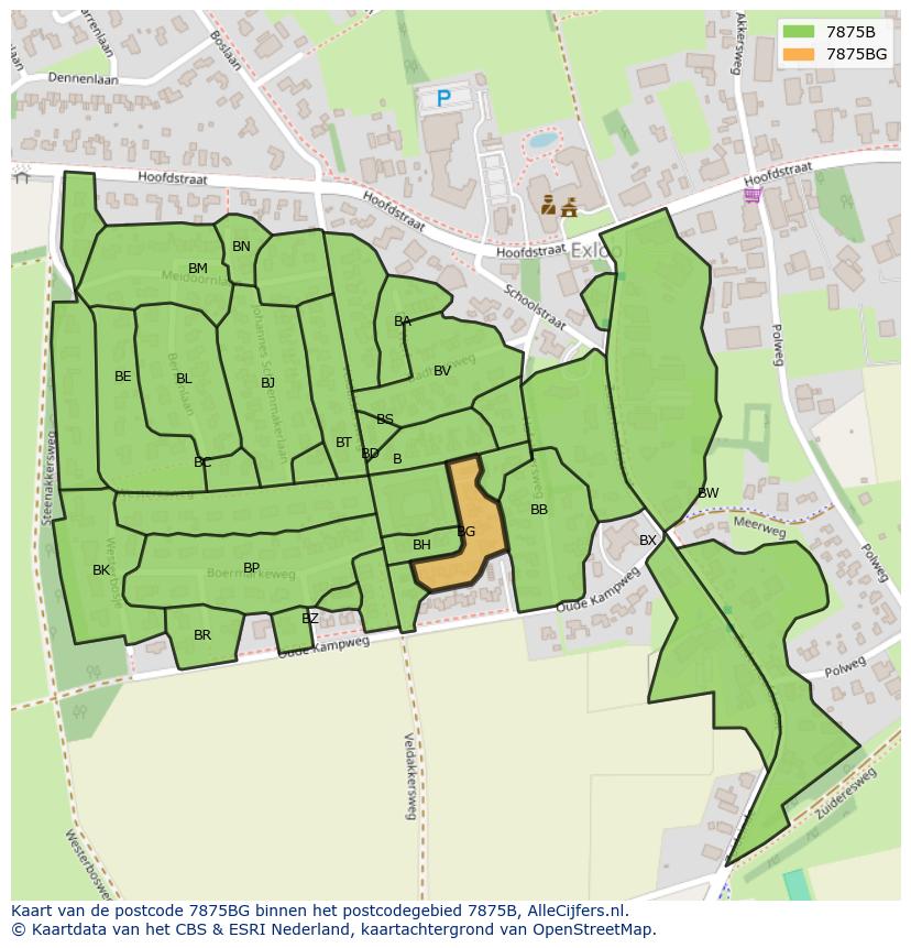 Afbeelding van het postcodegebied 7875 BG op de kaart.