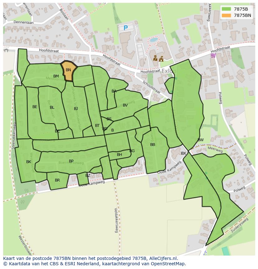 Afbeelding van het postcodegebied 7875 BN op de kaart.