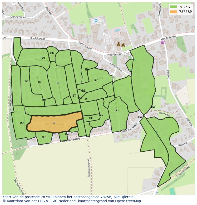Afbeelding van het postcodegebied 7875 BP op de kaart.