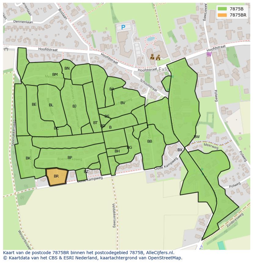 Afbeelding van het postcodegebied 7875 BR op de kaart.