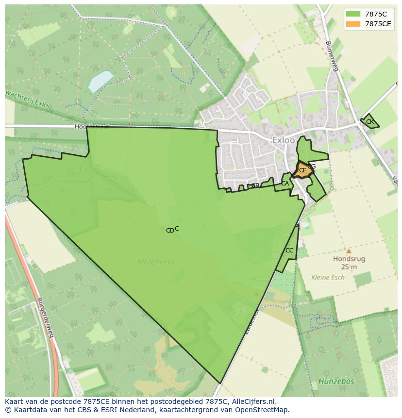 Afbeelding van het postcodegebied 7875 CE op de kaart.