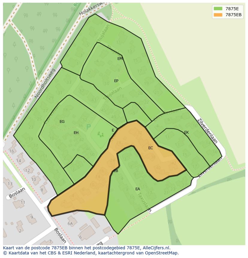 Afbeelding van het postcodegebied 7875 EB op de kaart.