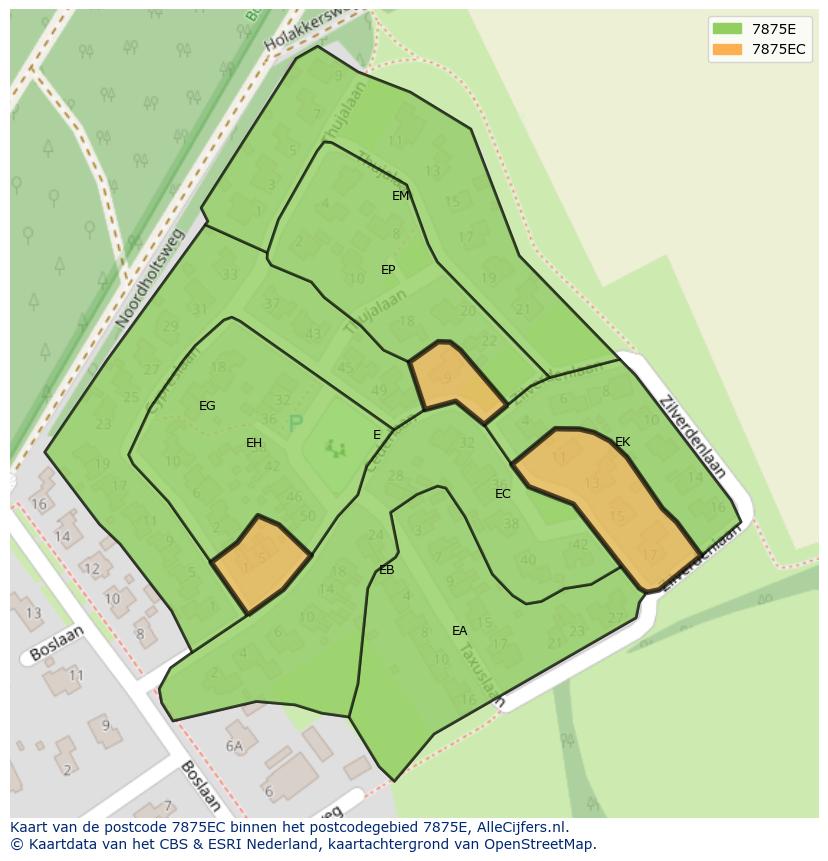 Afbeelding van het postcodegebied 7875 EC op de kaart.