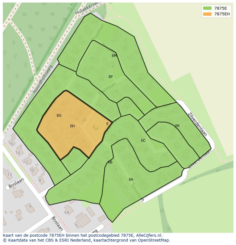 Afbeelding van het postcodegebied 7875 EH op de kaart.