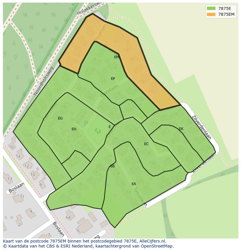 Afbeelding van het postcodegebied 7875 EM op de kaart.