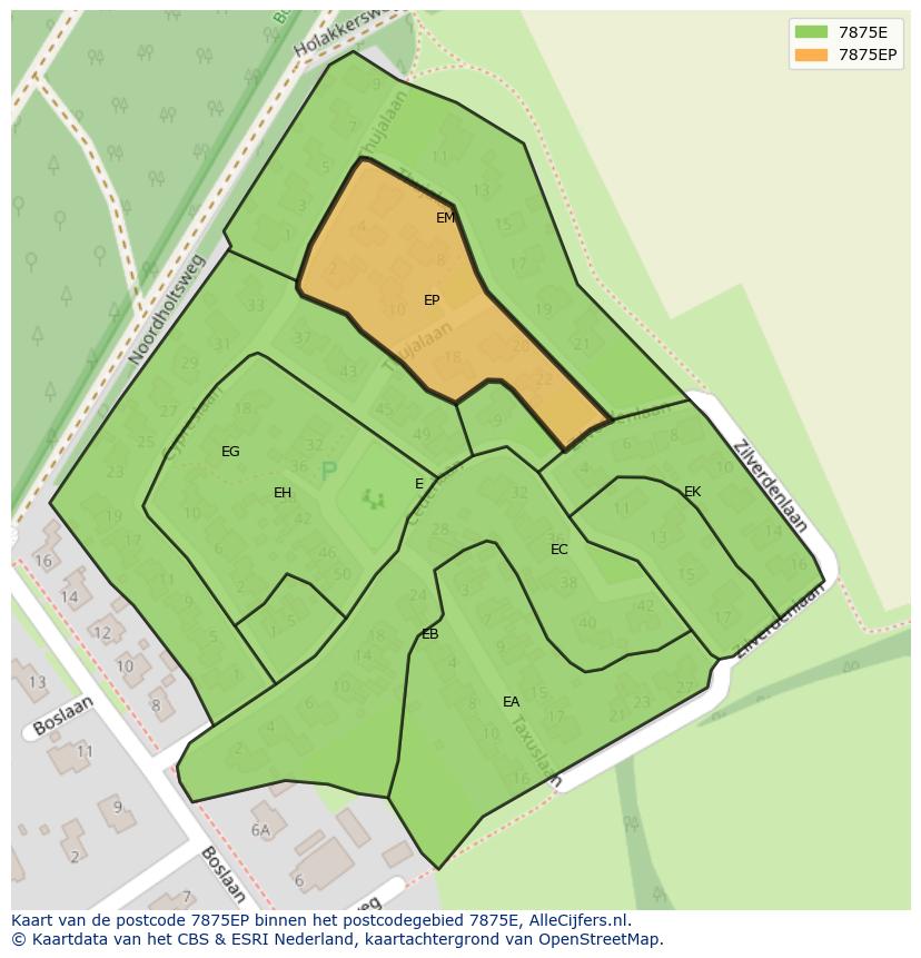 Afbeelding van het postcodegebied 7875 EP op de kaart.