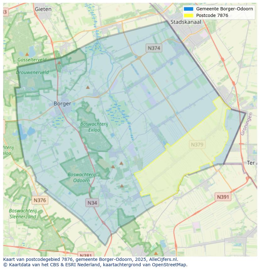 Afbeelding van het postcodegebied 7876 op de kaart.