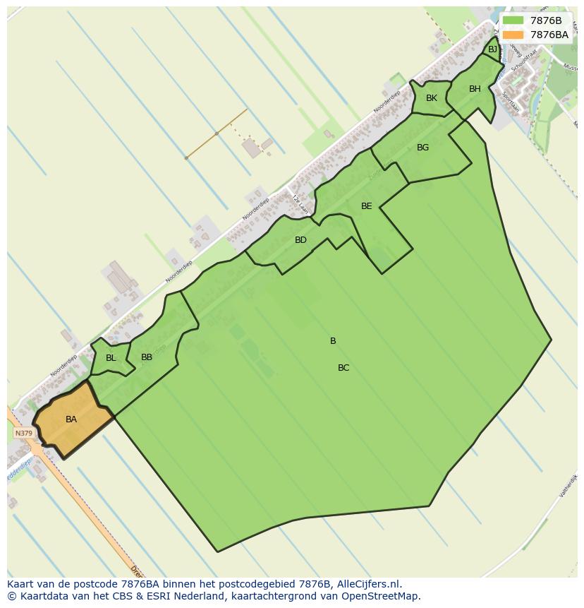 Afbeelding van het postcodegebied 7876 BA op de kaart.