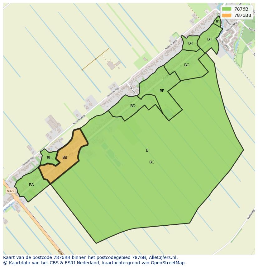 Afbeelding van het postcodegebied 7876 BB op de kaart.